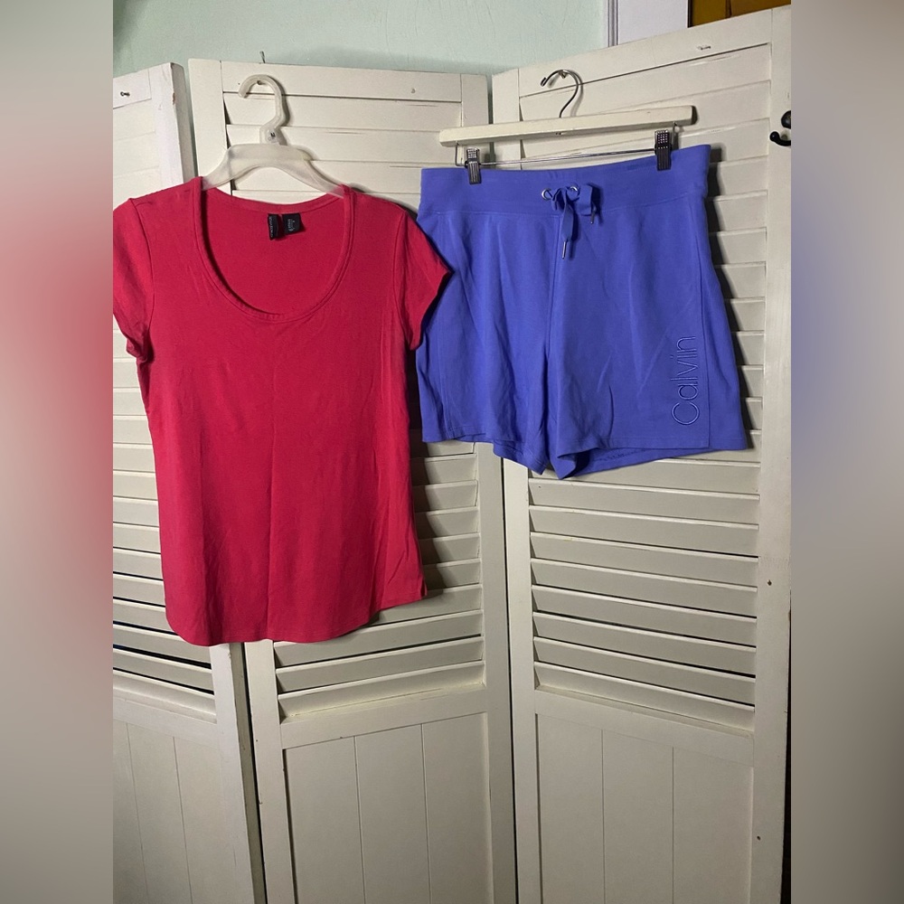 Two piece outfit including Calvin Klein shorts and Cynthia Rowley tee